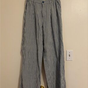 Aerie Black and White Striped Wide Leg Pants